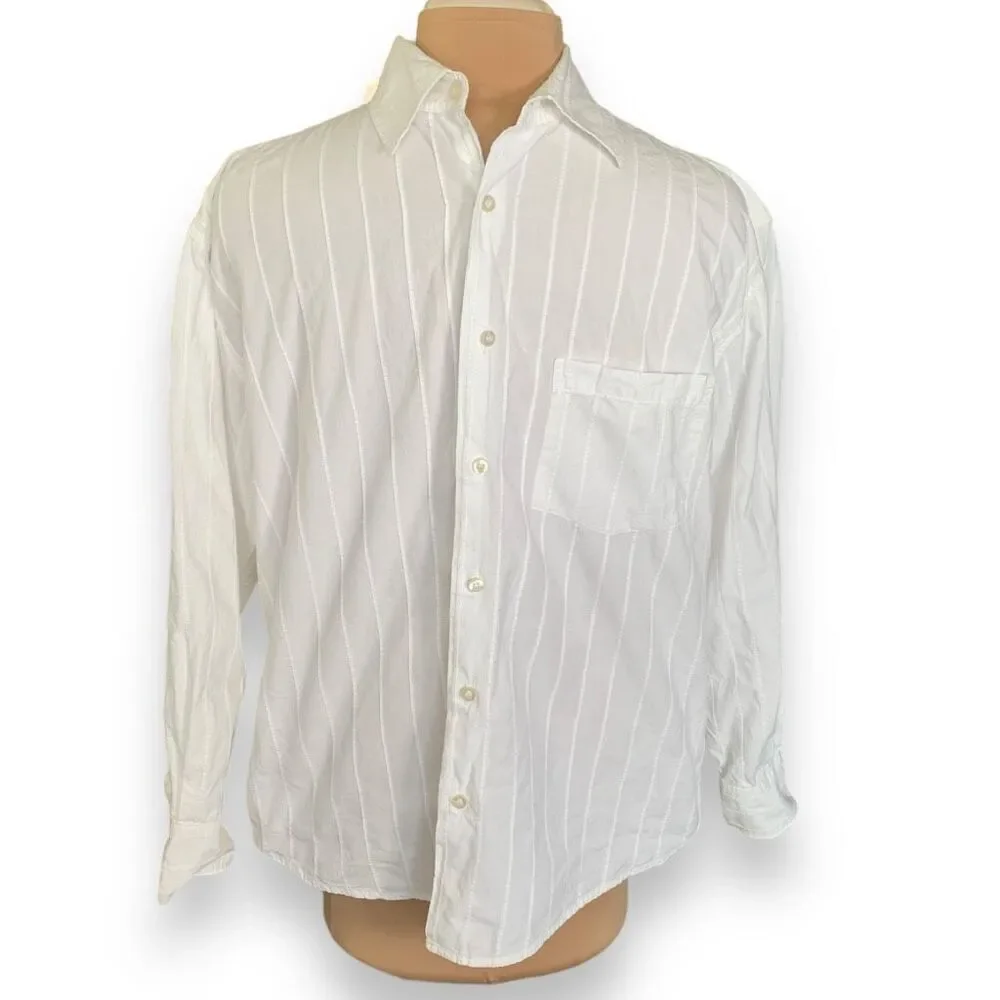 Jason Evans White Pinstripe Button Down Shirt 100% Cotton Classic‎ Relaxed Fit